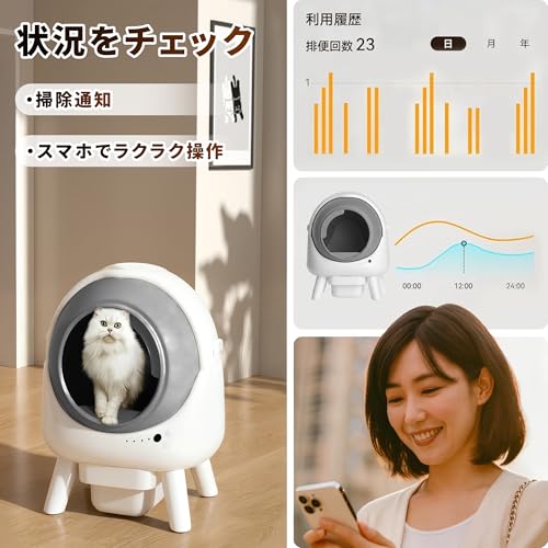 Yilucess 猫 自動トイレ 大型 多頭飼い対応 自動清掃 脱臭設計 臭い漏れ防止 スマホ遠隔操作 iOS/Android対応 センサー搭載 簡単組立 留守番対策 大容量 日本語説明書付き の商品画像 2