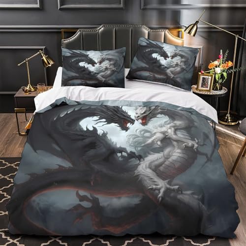 Housse de couette dragon 3D pour lit double 200x200 microfibre