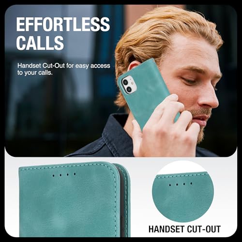 Housse iPhone 11 aimantée vert clair protégeant l'écran avec porte-carte
