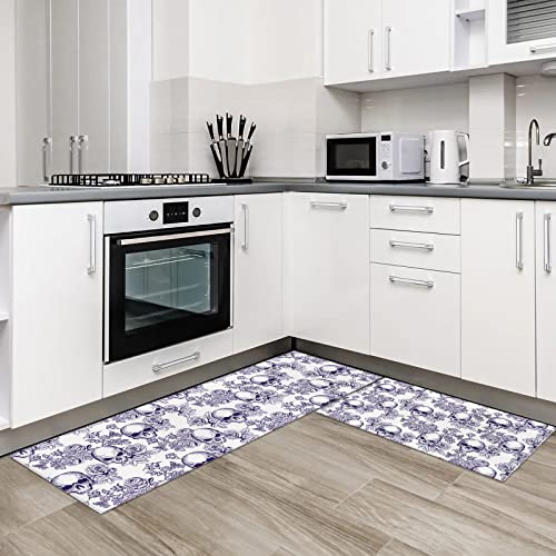 Sigouyi Kitchen Mats For Floor, Purple Skull And Rose Kitchen Rugs, Kitchen Decor Runner Rug For Kitchen Organization, Anti-Fatigue Mats Non-Slip Kitchen Mat For Laundry Room Office #TOP1