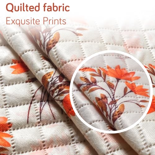 Image of HOKIPO Autumn Blossom L Shape (3+2 Seater) Sofa Seat Mat with Tassel| Quilted Sofa Cover Mat, 'Tassel Twigs' Series (IN-984-T5 + IN-986-T5)