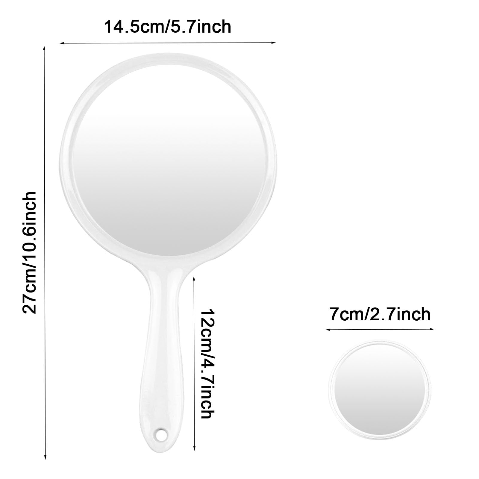 specchio a mano bifacciale, specchio a mano con manico, lente d'ingrandimento trasparente multifunzione 1x/2x, adatta per il trucco quotidiano femminile., SMJ-2X
