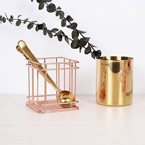 ITODA Desk Pen Cup Holder Rose Gold Pencil Holder Square Wire Metal Desk Organizer Pen Container Pens Pot Stationery Storage Case Pens Holder Basket for Office Home School Classroom - Image 4
