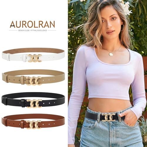 Image of Aurolran Women's Leather Belt with Buckle - Ideal for Dresses, Jeans, and Coats