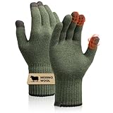 Merino Wool Gloves for Women Men, Touch Screen Warm Glove Liners Thermal Soft Knit Lining for Winter Running Hiking S/M Army Green