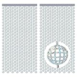 2 Stück Mini Discokugel Lametta Vorhang Silber je 1 m x 2 m,90er/80er/70er Jahre Deko,Fransenvorhänge aus Silberfolie,Fotohintergrund,Retro Geburtstag Party,Abschlussfeier,Geburtstagsfeier