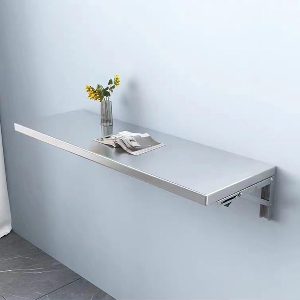 LWJSOCP Stainless Steel Folding Workbench - Wall-Mounted Space-Saving Table, Floating Desk with Brackets for Kitchen & Dining (90x40cm) - Perfect for Small Spaces