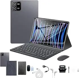 3 em 1 Tablet, com Capa/Teclado/Mouse, 10.1 Polegada,12GB RAM+512GB ROM, Câmera de 16MP + 32MP, Android 13, 8000mAh, Versão WiFi