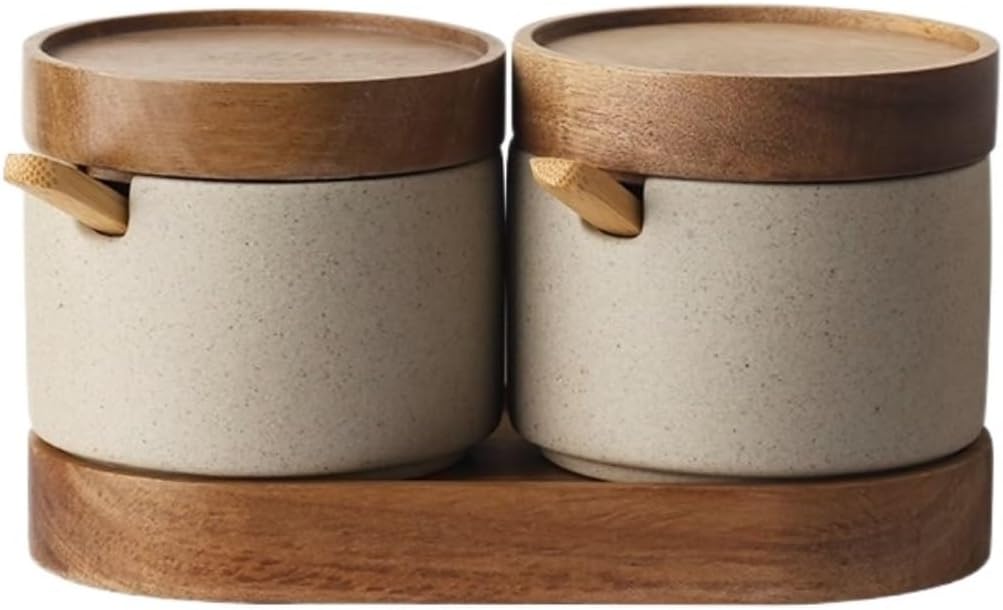 Condiment Set Seasoning Box Condiment Jar Vintage Ceramic Condiment Container With Lid And Spoon Spice Jar Set For Salt Sugar Salt and Sugar Container Sets Condiment Pot (Color : 2Pieces)