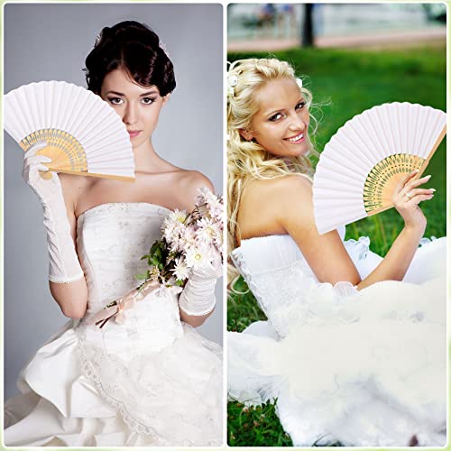 Qunclay 80 Pcs Paper Fans White Bamboo Hand Folding Fan Diy Handheld Blank Fans For Church Wedding Gift Party Favors With Gift Bags #TOP5