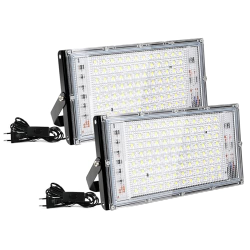 Fynokst Projecteur LED 100 W Assen, 2 spot, lumière blanche froide 6500 K, 10 000 lm, éclairage d'intérieur, étanchéité IP66, idéal pour les jardins, garages et...