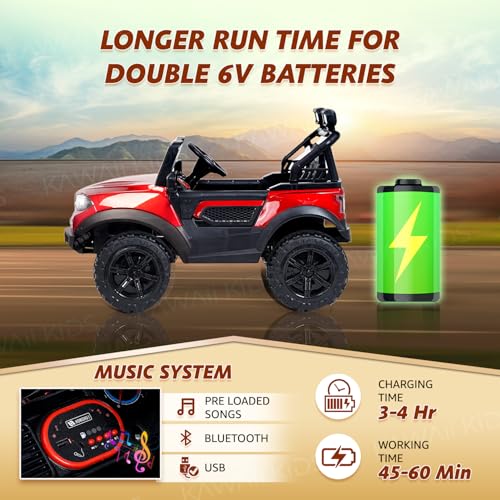 Image of Kawaii Kids 12V 4x4 Battery Operated Ride-On SUV for Kids with Parent Remote Control, Bluetooth, LED Lights, Corrosion-Resistant Paint, Big Size Electric Car for Boys & Girls Age 2-8 Years
