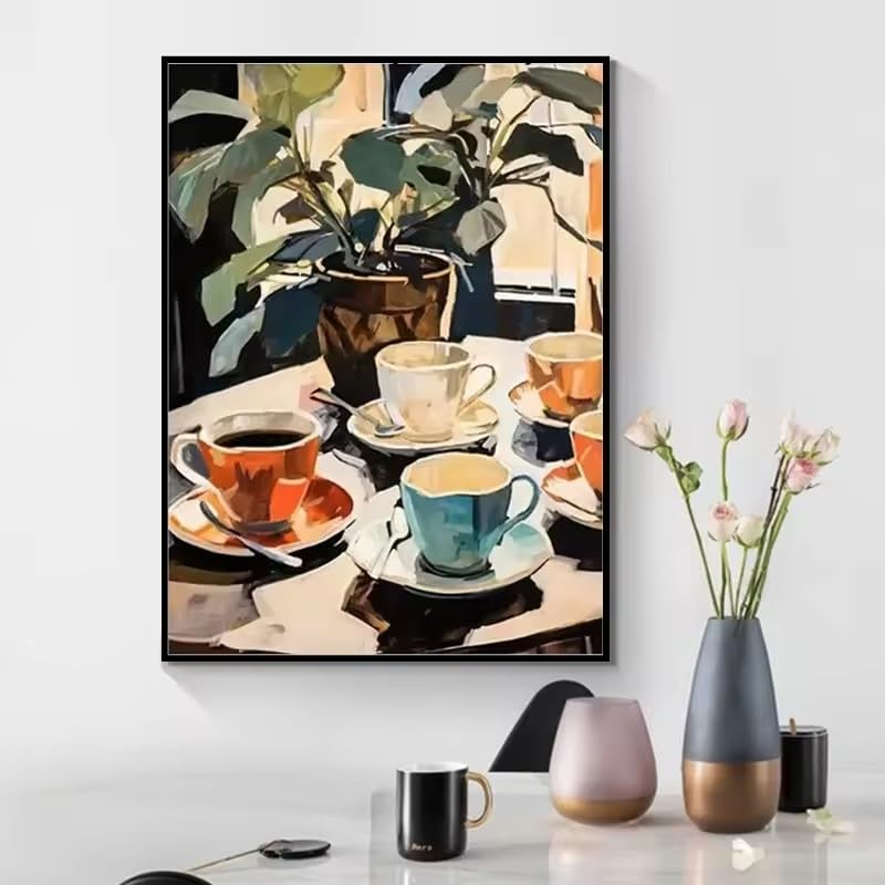 Toile abstraite plante et café impression artistique de haute précision pour salon moderne