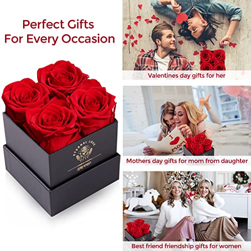 Impouo Ewige Rose,4 Infinity Rosen,Rosenbox,Konservierte Rose,Geburtstagsgeschenke FüR Frauen, Geschenke FüR Mutter/Freundin/Ehefrau/Oma, Geburtstag, Valentinstag,Ewige Blume,Rote rosen
