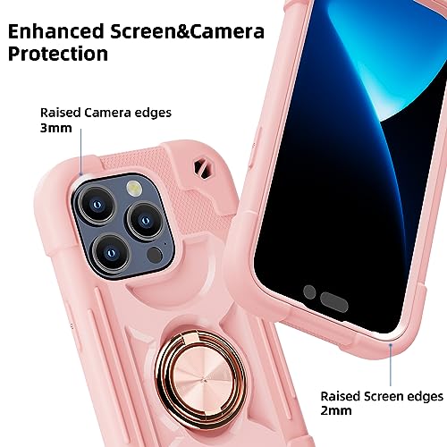 Image of MARKILL Compatible with iPhone with Built-in 360Rotating Ring Stand, Military Grade Drop Protection Full Body Rugged Heavy Duty Case Durable Cover (Pink, iPhone 15 Pro Max 6.7 inch)