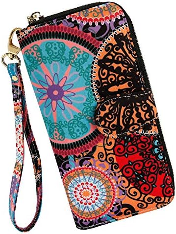 LOVESHE Women's Wallet RFID Blocking Bohemian style Credit Card Zip Around Phone Clutch Large Travel Purse Wristlet Clutch Wallet Zipper Wallet For Women(TY)
