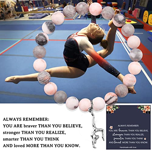 Haoze Gymnastics Gifts Natural Stone Beads Gymnastics Bracelet You Are Braver Inspirational Gymnast Charm Bracelet Birthday Graduation Gymnastics Team Jewelry Gift For Women Teen Girls (Style 1) #TOP2