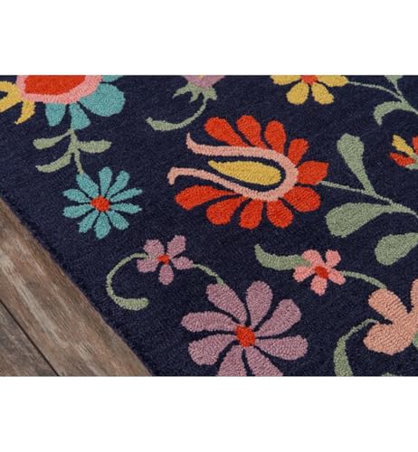 Image of Floral Pattern Wool Carpet with Loop Texture Yarn Anti Shedding Carpet Size 12x18 Feet A3 Blue & Multi
