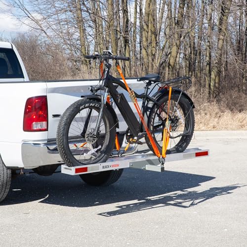 Black Widow AMC-400-EF Aluminum E-Bike Or Fat Tire Bike Carrier With Roll-On Roll-Off Ramp, 400 Lb. Capacity, 2 Inch Steel Hitch Tube, 5.5 Inch Track thumb #1