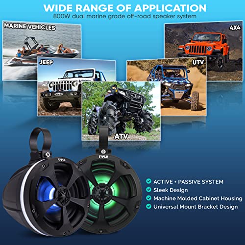 Pyle 1000W Amplified Off-Road Audio System with RGB Lighting, Bluetooth Streaming & Universal Mounts - Waterproof Bluetooth Speaker with Dual 5.25 Marine Speakers for ATV & UTV Use by Pyle - Image 2