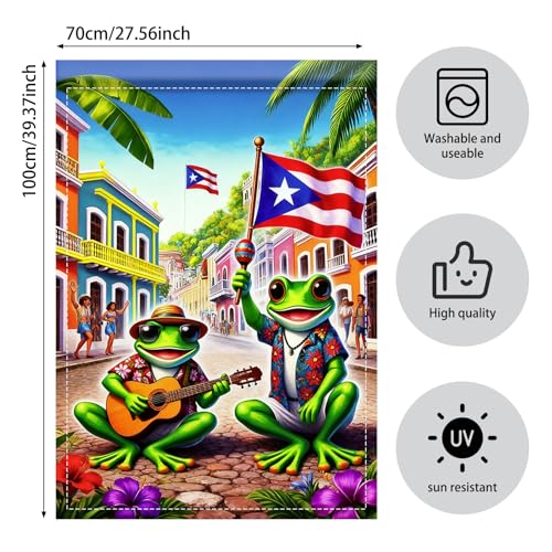 Image of Nuxovilar Puerto Rico Garden Flag Big Frog Guitar Polyester 27x39inch | Musical Sign, Festive Hanger, patriotic garden flag, outdoor lawn decoration, porch yard home (Big Frog)