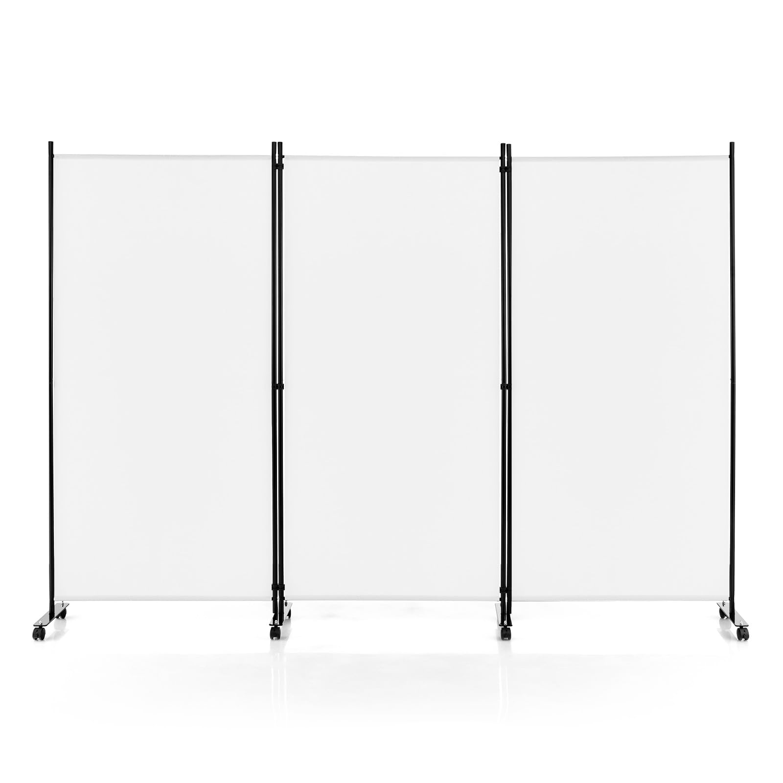 GOPLUS Biombo Separador de Ambientes de 3 Paneles con Ruedas Bloqueables, Biombo Plegable de Tela con Marco de Metal para Privacidad, Divisor para Salón Dormitorio (Blanco, 3 Paneles, 262x180cm)