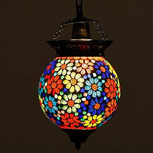 Spherical Shaped Flower Designed Glass Pendant/Hanging lamp for Home Decoration Turkish lamp 50 Watts (Multicolour, Bulb not Included)(AC)