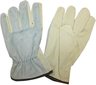 Gloves, Grain Pigskin Driver, Split Gray Cowhide Back, Unlined, Shirred Elastic Back, Keystone Thumb, Size Medium (Pack of 12)