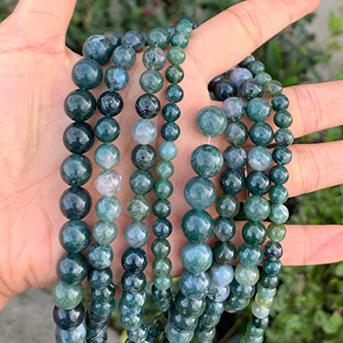 ASKFNASDKMFN-8 Fil d'agate naturelle mousse de guérison de 8 mm Perles rondes en vrac Pierre d'espacement (44 à 47 pièces) pour la fabrication de bijoux artisanaux – vue 3