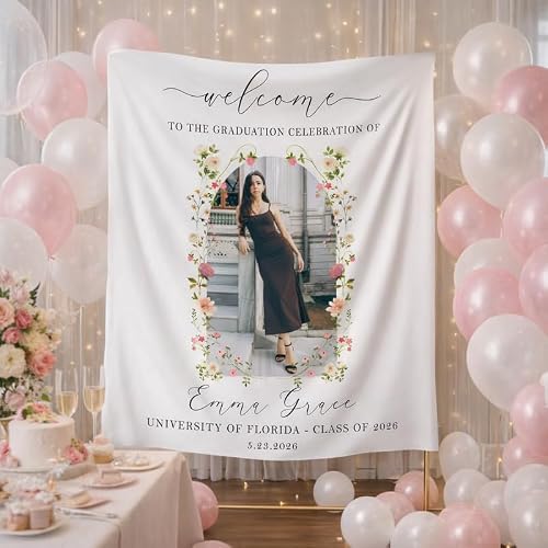Personalized Graduation Backdrop – Class of 2026 Custom Party Banner with Photo Graduate’s Name & School, Backdrop for Graduation Party Decorations for High School & College