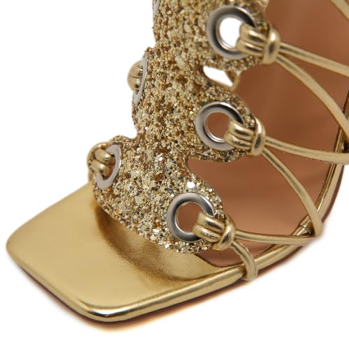 Image of STUPMARY Women Peep Toe Sandals Cut-outs Cross-tied Lace Up High Heeled Gladiator Sandals Zipper Over The Knee Bootie Summer