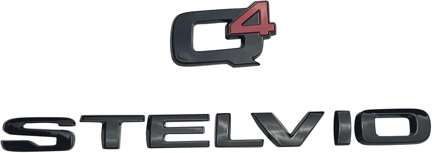3D Letter Metal Trunk Stelvio Q4 Base Black Logo, for Alfa Romeo Stelvio Q4 Sports Tailgate Letter Sticker Micro Stamp, 2016 2017 2018 2019 2020 2021 2022 2023 Stelvio Accessories