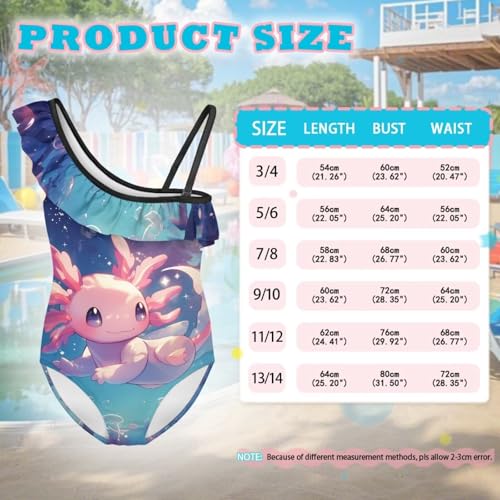 Image of WELLFLYHOM Axolotl Girls One Piece Swimsuits 3-14 Ruffle One Shoulder Bathing Suits Full Coverage Beachwear