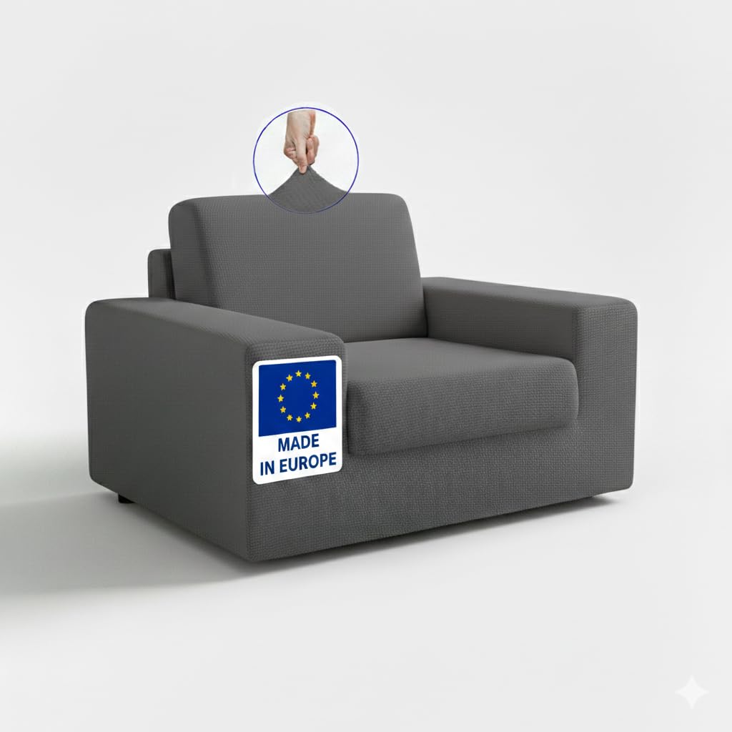 Funda Sofa 1 Plaza Gruesa Hecha en España 100%, Fundas Sofa Multi Elastica Ajustable Calidad, Capa Sofa 1 Lugar, Cubre Sofa Cobertor Mascotas Sofa Cover (UNA Plaza, Gris)