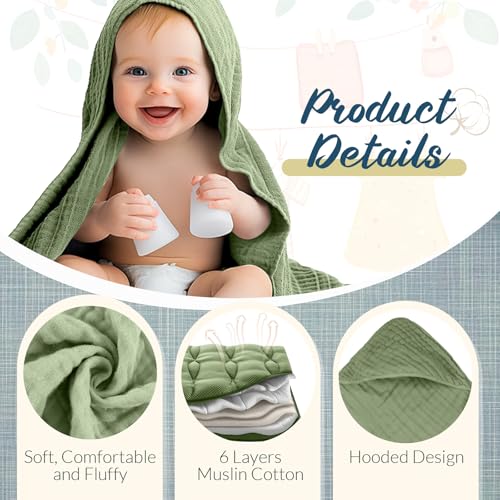 Image of VitalCozy 8 Pcs Baby Muslin Hooded Bath Towels and Washcloths, Muslin Hooded Baby Towels Absorbent Blankets for Gift Newborn Infant Shower (Morandi Color)