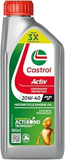 Castrol Activ 20W-40 4T Engine Oil for Bikes with Synthetic Technology (900ML) | 3X Protection with Actibond Technology | Engine Protection for bikes | API SN and JASO MA2