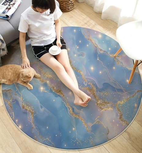 Tapis rond antidérapant salon chambre à coucher marbre lavable 200cm