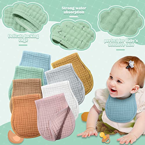 Image of Frienda 8 Pack Muslin Burp Cloths for Baby Large 20 x 10 Inch Cotton Burp Rags for Spit up Drool Absorbent Soft Multicolor Wash Cloths Diapers for Newborn Girl Boy Essential Shower Gift(Rustic Colors)