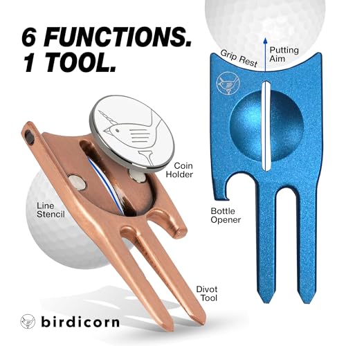 Image of Birdicorn Golf Divot Repair Tool. Golf Ball Marker Divot Tool (Pink w /Ball Marker)