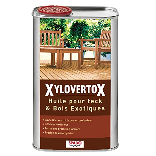 XYLOVERTOX - Huile pour teck & bois exotiques - Nourrit protège et entretient le bois - Huile 100% naturelle - Incolore - 1 L - Fabriqué en France