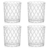 Pack de 4 Vasos Whisky de Cristal Tallado 500ml, Vasos Transparentes con Relieve Geométrico para Whisky On The Rocks, Ron, Cócteles, Combinados y Bebidas Frías, Cristalería Elegante para Hogar y Bar
