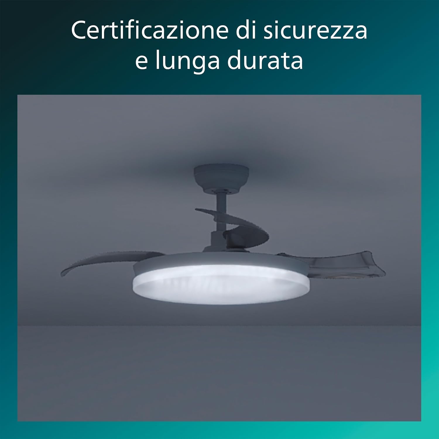 Philips Solr Ventilatore a Soffitto con Pale Retrattili e Lampadina LED, 3 Pale, Pala Aperta 106 cm, 4.500 lm, 3 Ton. Luce Bianca (2.700/4.000/5.500 K), Regol. Fino a 10%, Telecom. Incl., Bianco