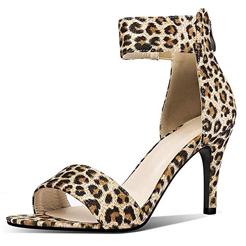 Roimaash Fashion Sandals Stiletto High Heels Leopard Summer Party Shoes Big Sizes Performance Shoes Ankle Strap Suede HuaSe Size 41