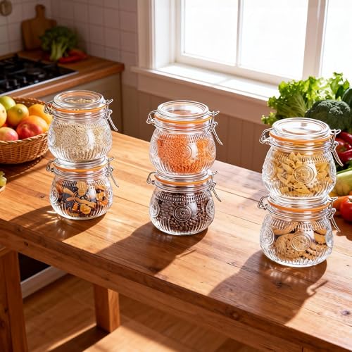 Image of Amzcku Wide Mouth Vintage Mason Jars with Airtight Lid 16oz, Canister Quart Jars for Kitchen Storage - for Coffee, Sugar, Beans 6 Pack