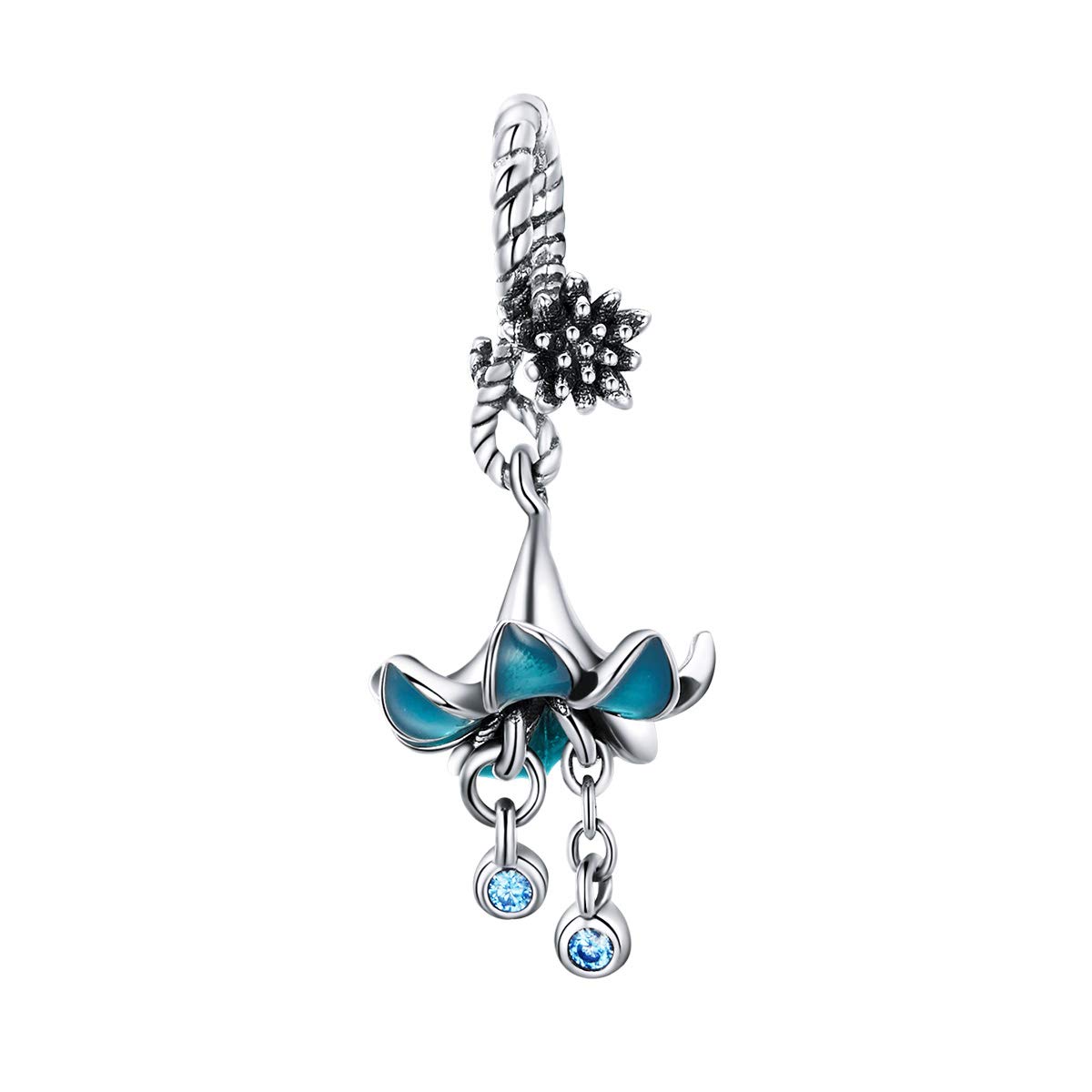 LaMenarsBlue Flower 925 Sterling Silver Dangle Charm Fits European Charm Bracelets & Necklaces