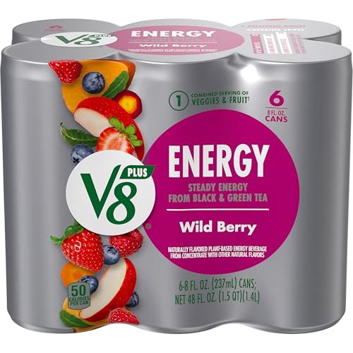 Image of V8 +Energy Wild Berry Juice Energy Drink, 8 fl oz Can (6 Pack)
