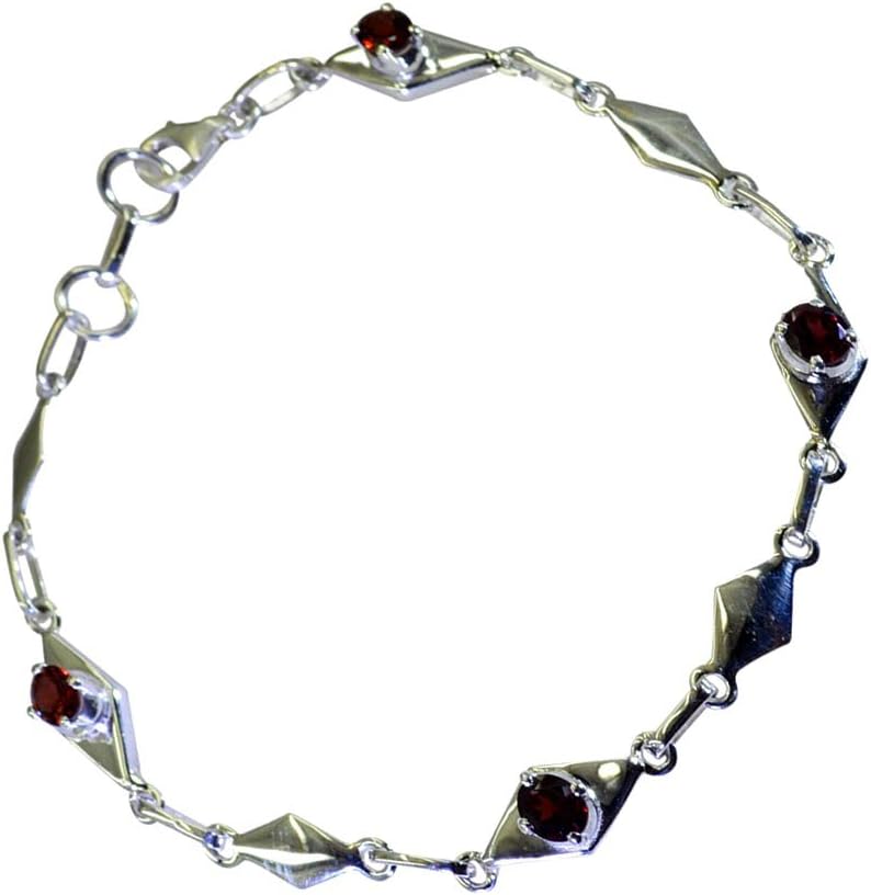 Real Garnet 925 Sterling Silver Bracelets for Girls Link Style Astrological L 6.5 to 8 Inch