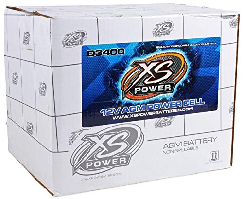 XS Power D3400 3300 Amp AGM Battery with M6 Terminal Hardware - 12 Volt 80Ah 1150CA Deep Cycle AGM Powercell for Winch, Car Audio Systems - 49.97 lbs, Maintenance Free, Sealed Design