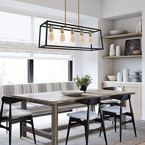 5-Light Modern Farmhouse Kitchen Island Chandelier, Black Brass Industrial Dining Room Light Fixtures For Kitchen Island, Living Room #TOP4