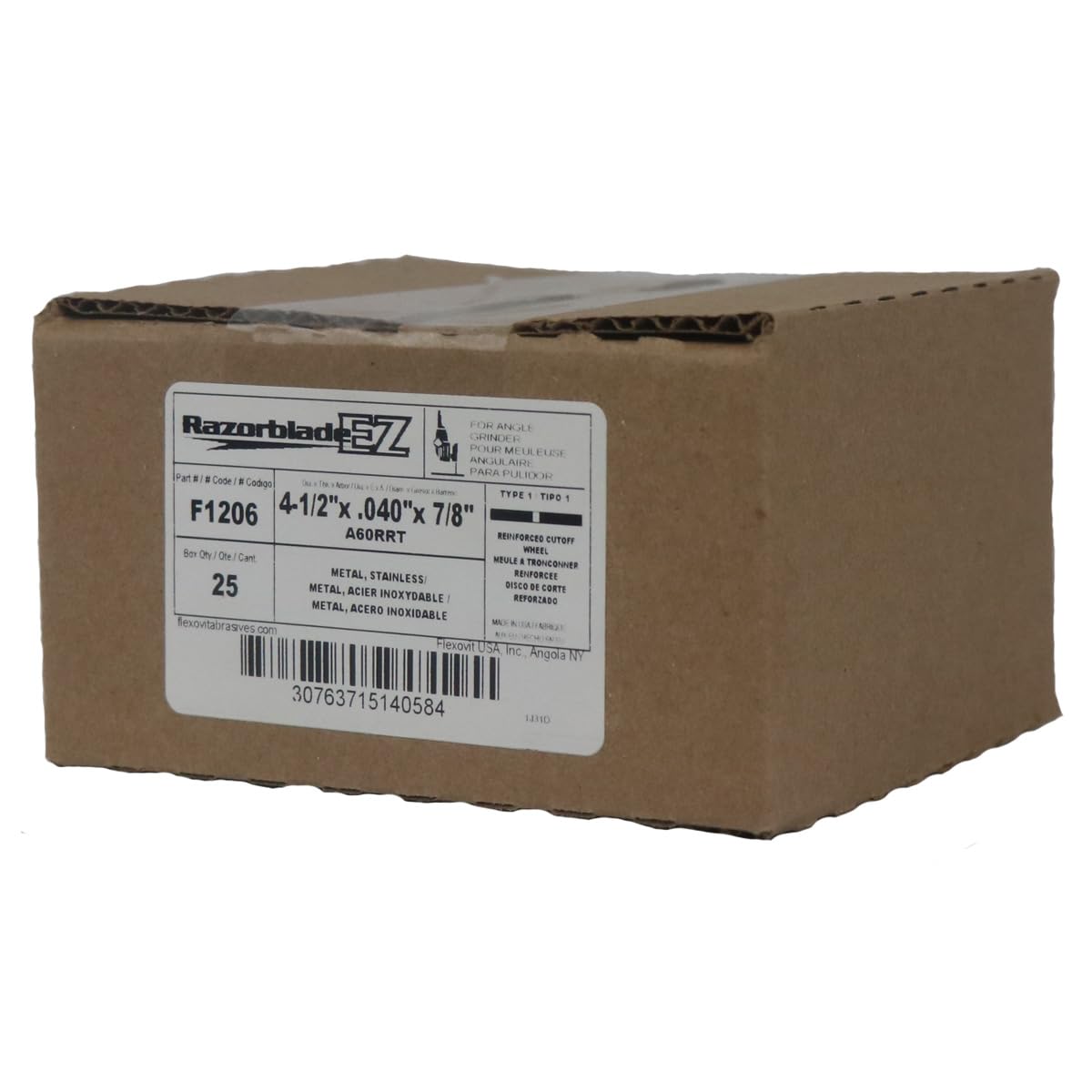 Flexovit® 4-1/2" X .040" X 7/8" RAZORBLADE®EZ 60 Grit Aluminum Oxide Grain Reinforced Type 1 Thin Cut-Off Wheel (F1206 Pack of 25)